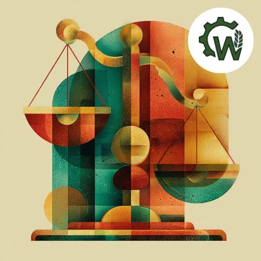 Stilisierte Darstellung eines Rechtskatastert in warmen, satten Farben.